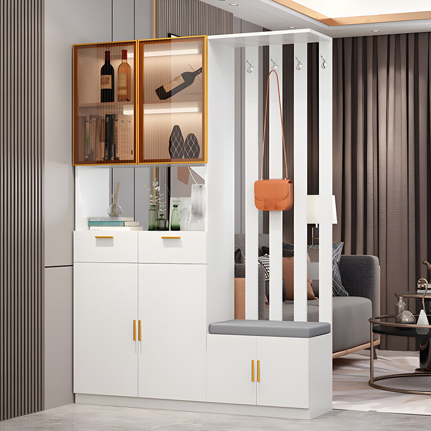 Contemporary Rectangle Wooden 11.81" Wide Accent Cabinet with Drawer - image 4
