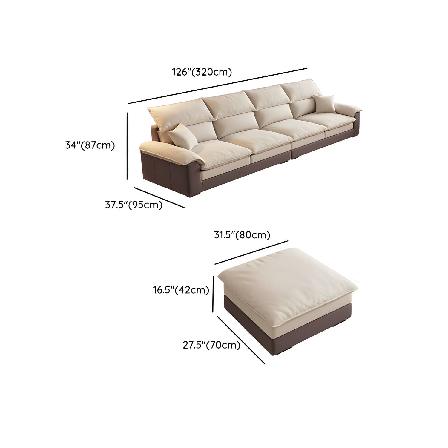 Beige ModernWood Sectional with Pillow Top Arm and Cushion Back - image 15