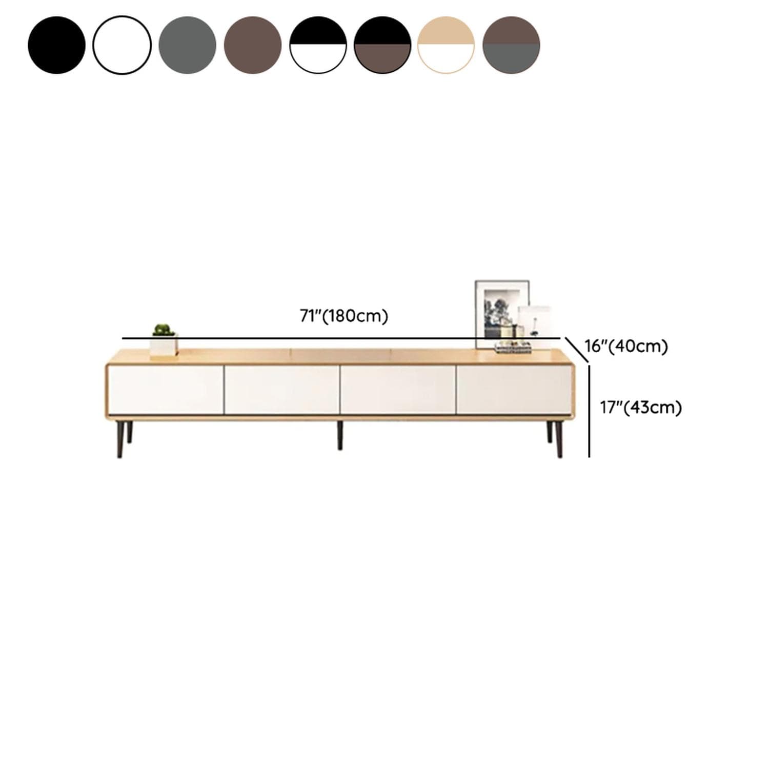 Modern Wood TV Stand with Drawers and Cable Management, Low Height, with Legs - image 19