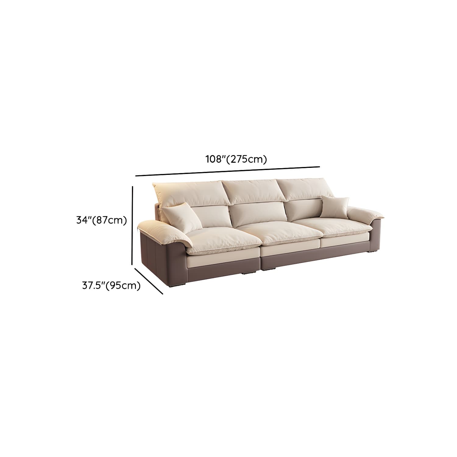 Beige ModernWood Sectional with Pillow Top Arm and Cushion Back - image 12