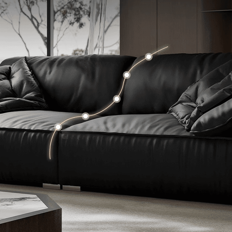 Modish Solid Color Tear Resistant Standard Sofa in Midnight Black, Seats 5/4 Person/for 3 with 2 Pillows - image 3