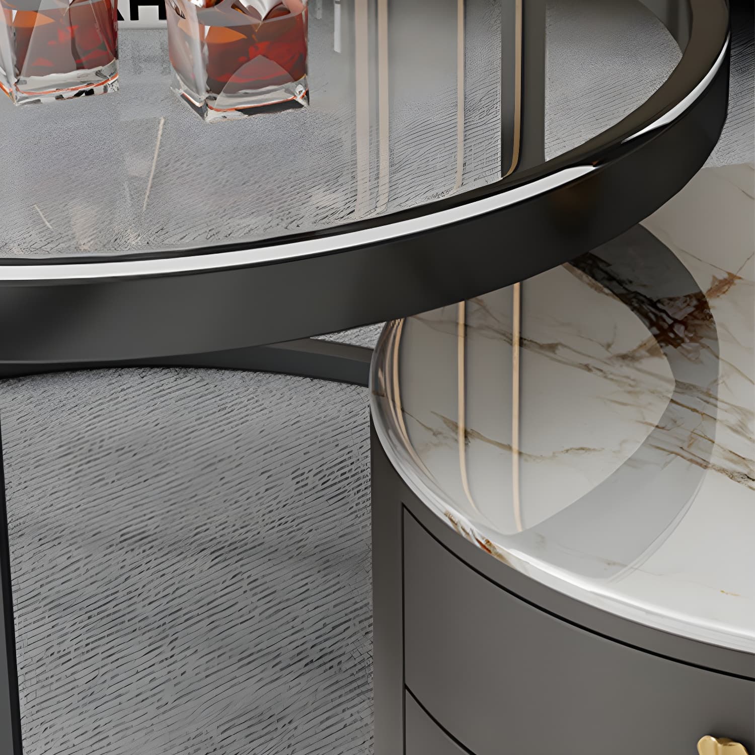 Modern Coffee Cocktail Table Round Nesting Coffee Table Set with Drawer - image 13