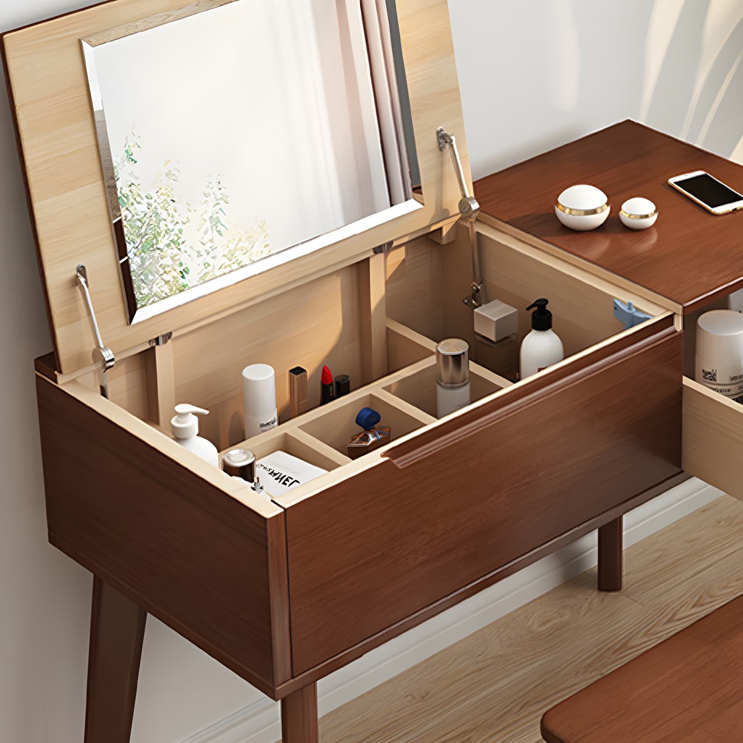 Scandinavian 29.52" Height Solid Wood Table Makeup Vanity with Mirror - image 12