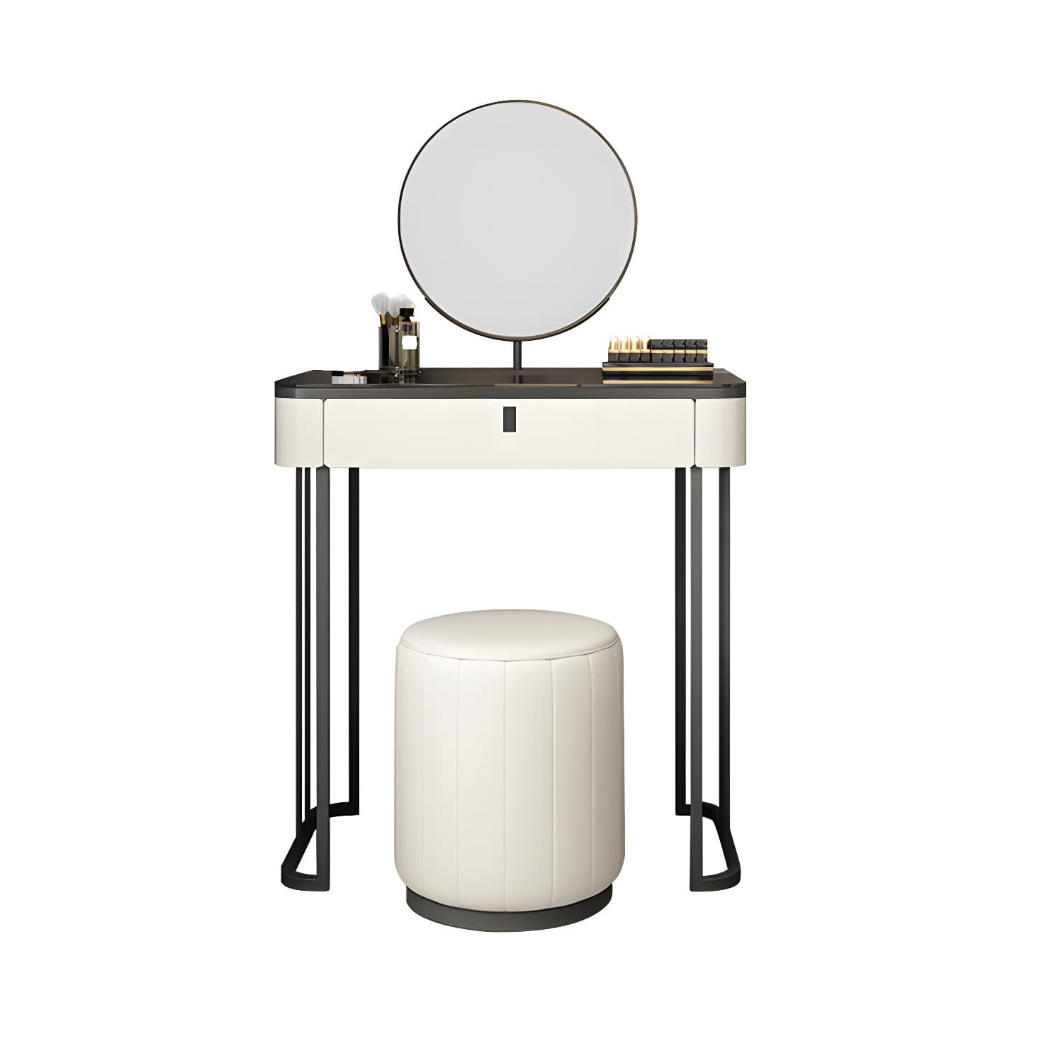 Modern Minimalist White Vanity Table Set 29.53" H Glass Top Vanity Table with Storage - image 13