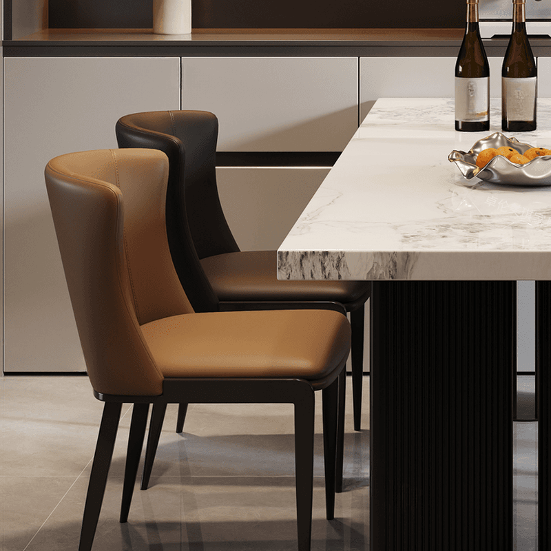 Dining Table Set with Slate Stone Top, Two-sided Pedestal, Fixed Table, Padded Chair, Back, and White Finish - image 7