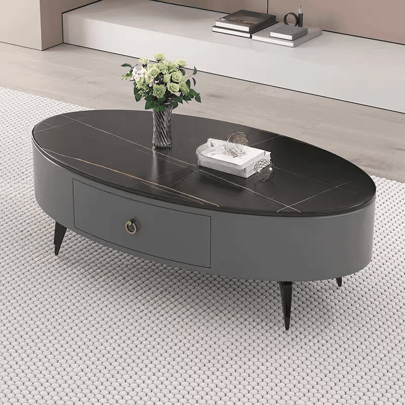 Single Stone Oblong Side Table with Four Legs, Midnight Black/Gray/Chalk, 1 Drawer for Foyer