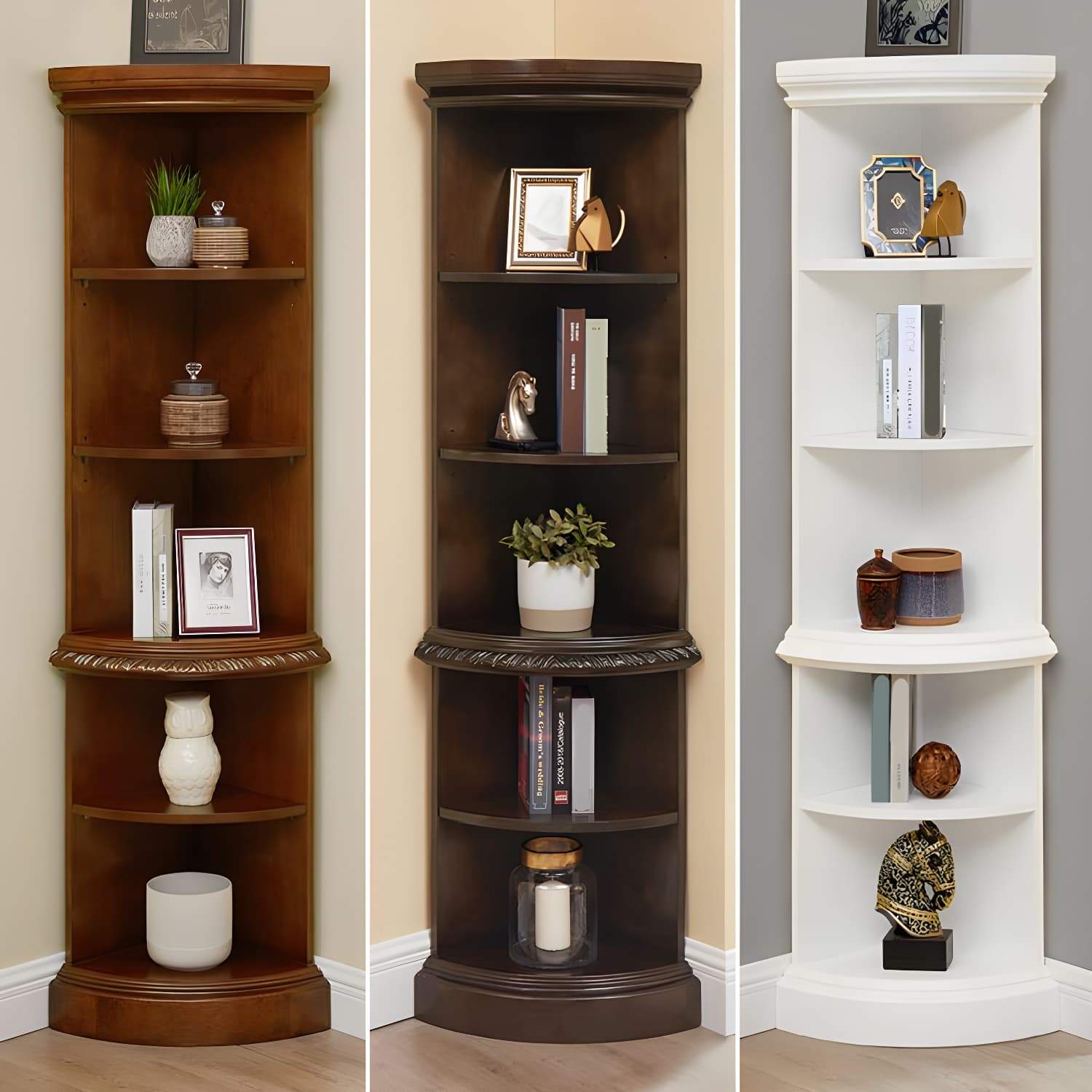 Solid Wood Triangle Corner Cabinet in Rubber Wood with Storage Shelves - image 7