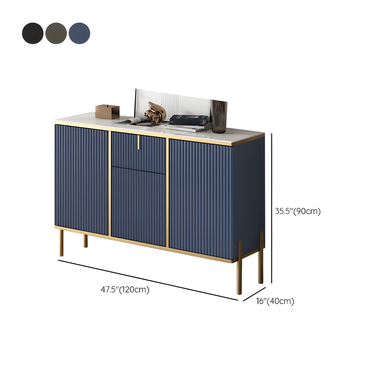 Glam Style Sideboard Stone Side Board with Drawers and Cabinets - image 13