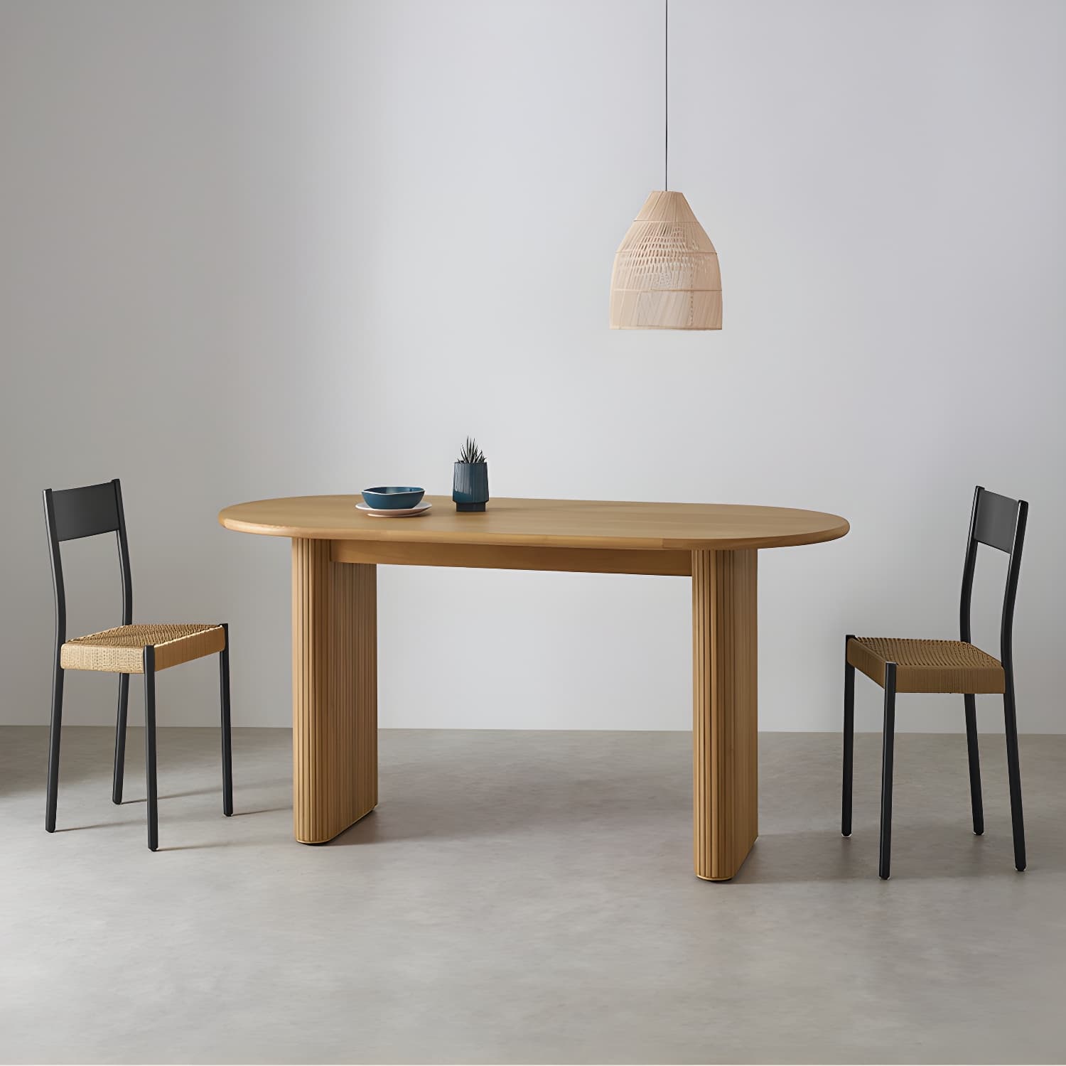 Modern Solid Wood Dining Table Oval Table with Double Pedestal