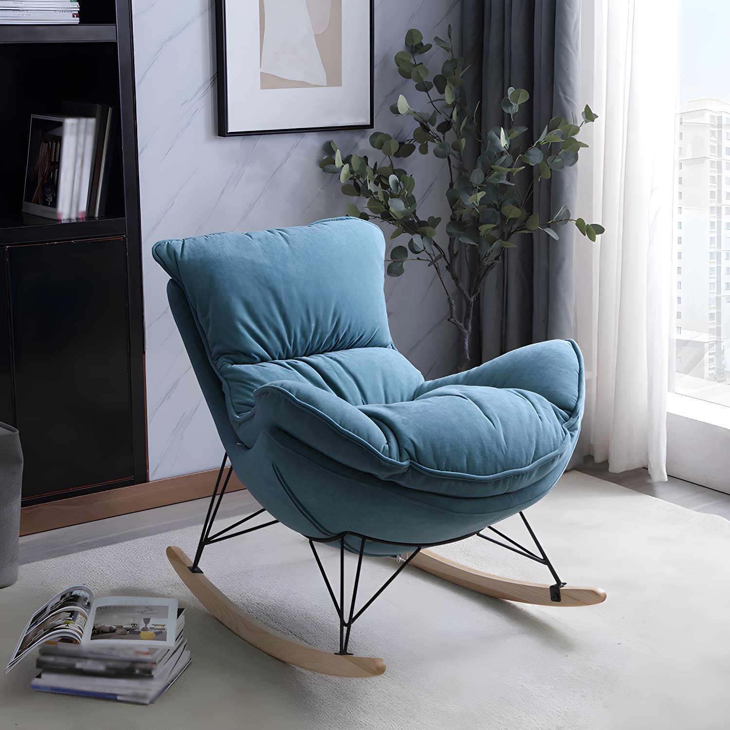 Ergonomic with Ottoman Rocker Chair with Padded Seat Rocking Chair Spindle - image 18