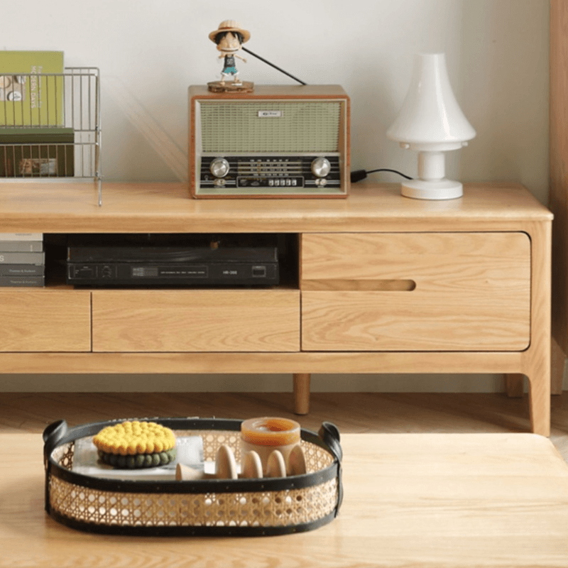 Modern Real Wood TV Stand with Shelf, 2 Drawers, 2 Cabinets, Cable Management, and Visible Storage - image 6
