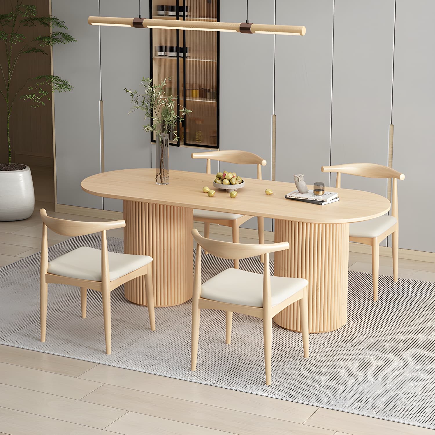Modern Double Pedestal Table Oval Wood Dining Table for Home Kitchen