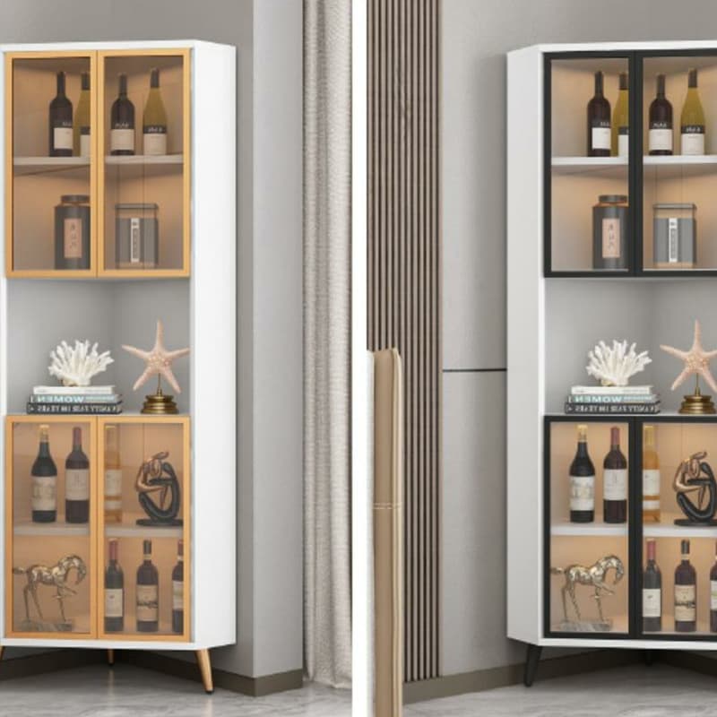 Contemporary Wood Corner Accent Cabinet with Clear Glass Doors, Metal Legs and Interior Shelves - image 13