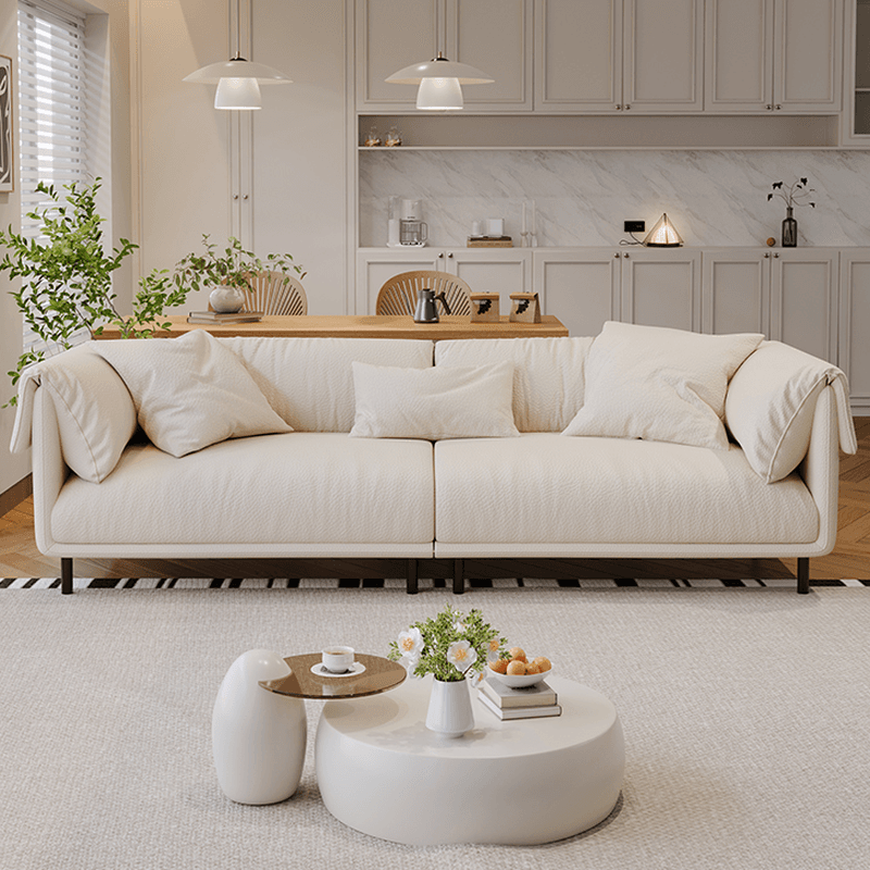 Drawing Room Standard Sofa in Genuine Leather/Flannel with White/Cerulean/Tan Upholstery, Armrest, and 3 Pillows - image 9