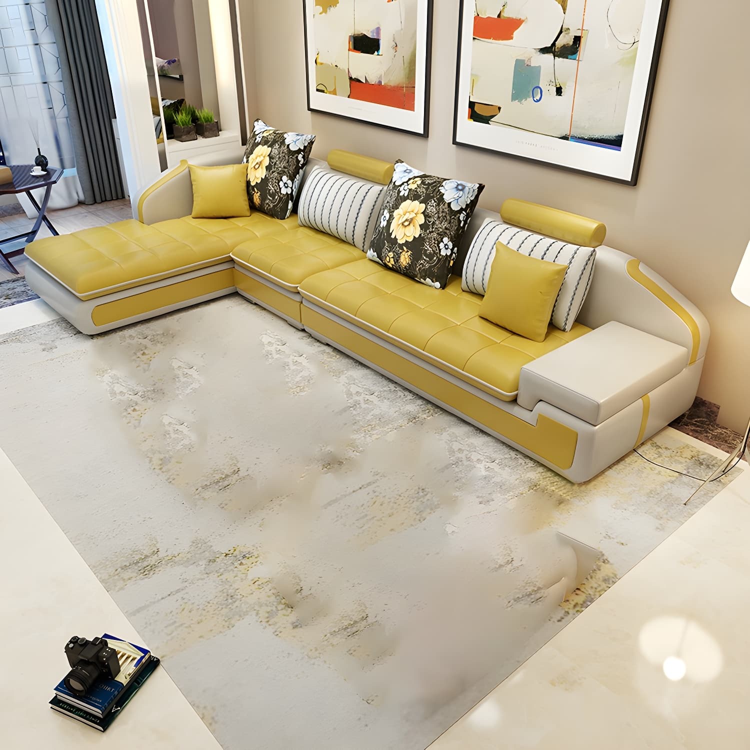 Modern Wood Frame L-Shaped Stationary Sofa Chaise in Tech Cloth with Pillow Back - image 12