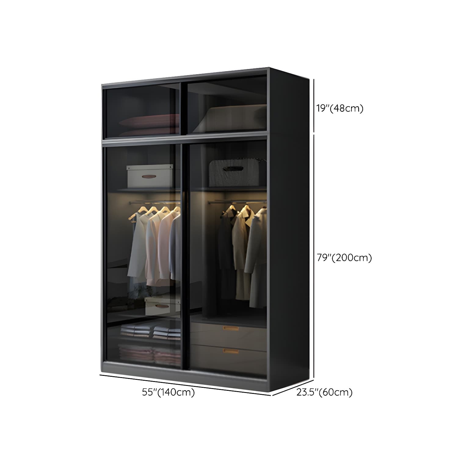 Contemporary Wood and Tempered Glass Wardrobe Freestanding Wardrobe Armoire without Light - image 22