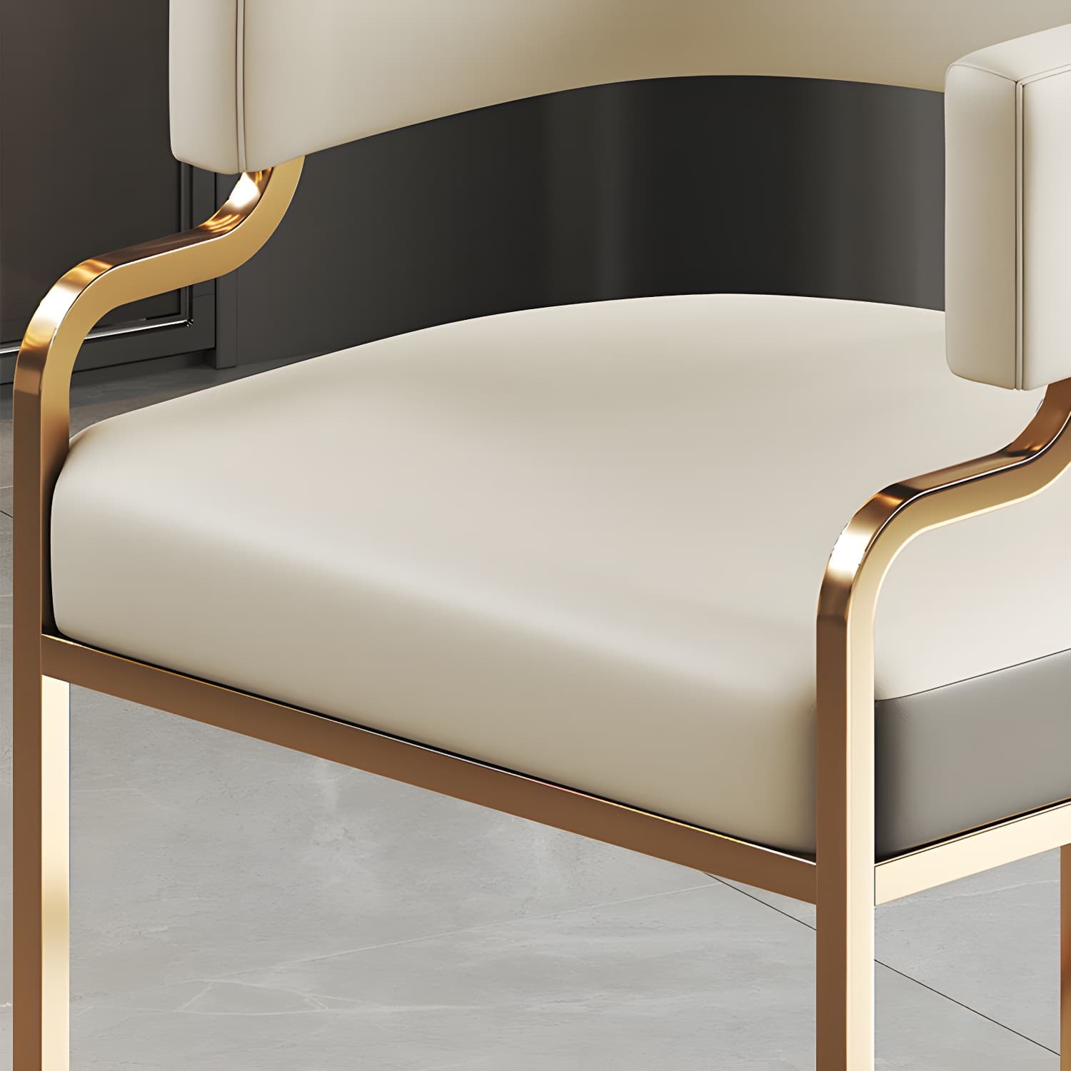Upholstered Low-Back Arm Chair with Faux Leather and Brass/Gold Legs in Glam Style - image 17