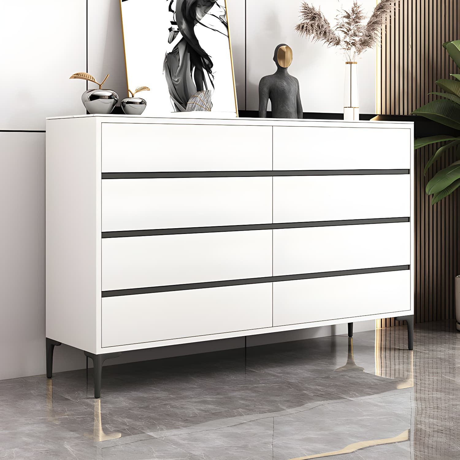 Glam Vertical Stone Storage Chest Bedroom Chest with 8 Drawers