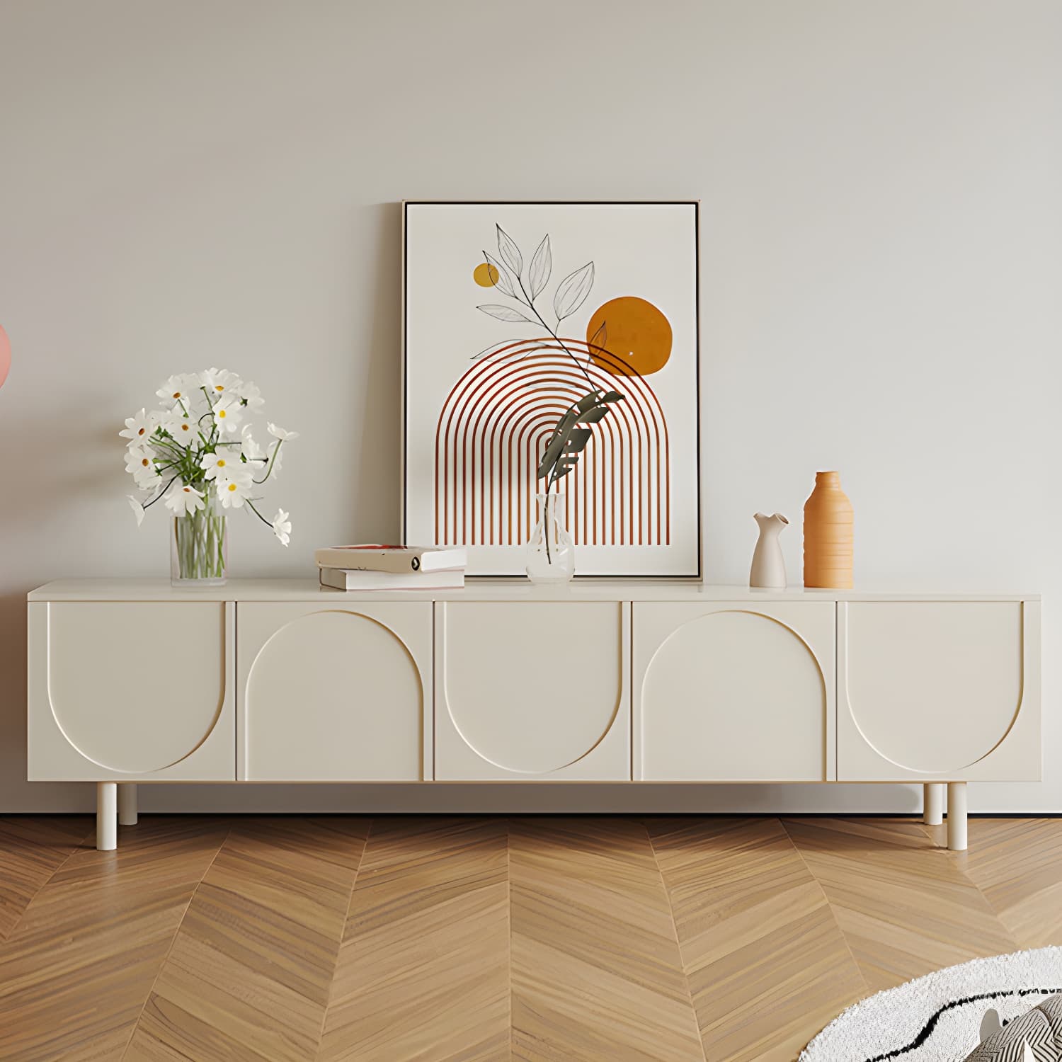 Scandinavian Cream 19.7" H TV Stand Console with Storage Cabinet