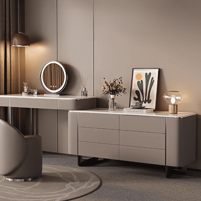 Vanity Set in Tan with 7 Drawers, Scalable and Push-Pull Features