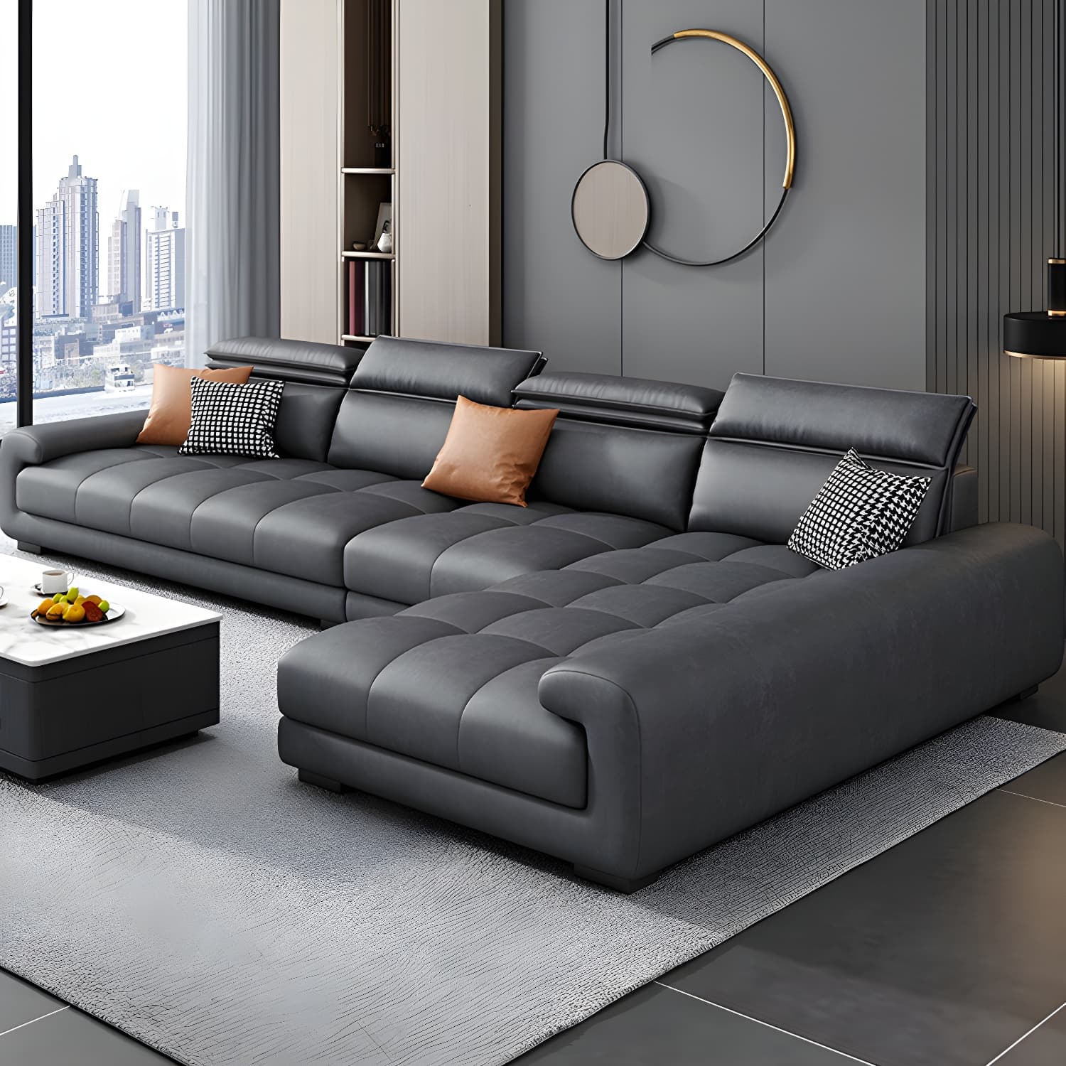 Modern L-Shape Tech Cloth Sectional Sofa Set with Adjustable Headrest - image 10