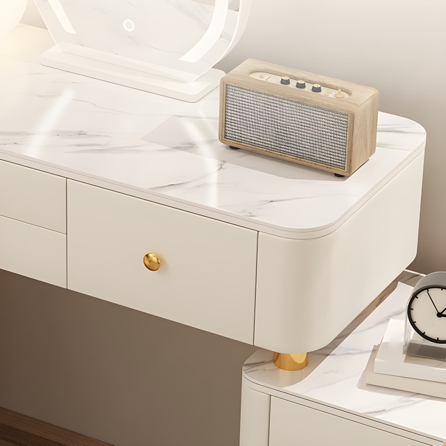 Modern Stone Top Vanity Dressing Table with 6 Drawers for Bedroom