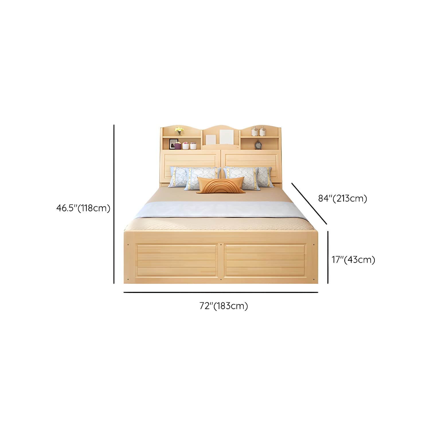 Solid Wood Bed Frame Headboard Standard Bed with Storage in Light Brone - image 16