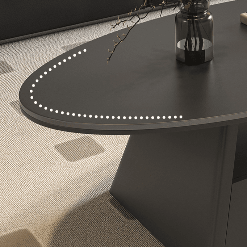 Single Board Game Coffee Table with Slate Top and Base, Elliptical Shape, 1 Drawer, and 1 Shelf - image 9