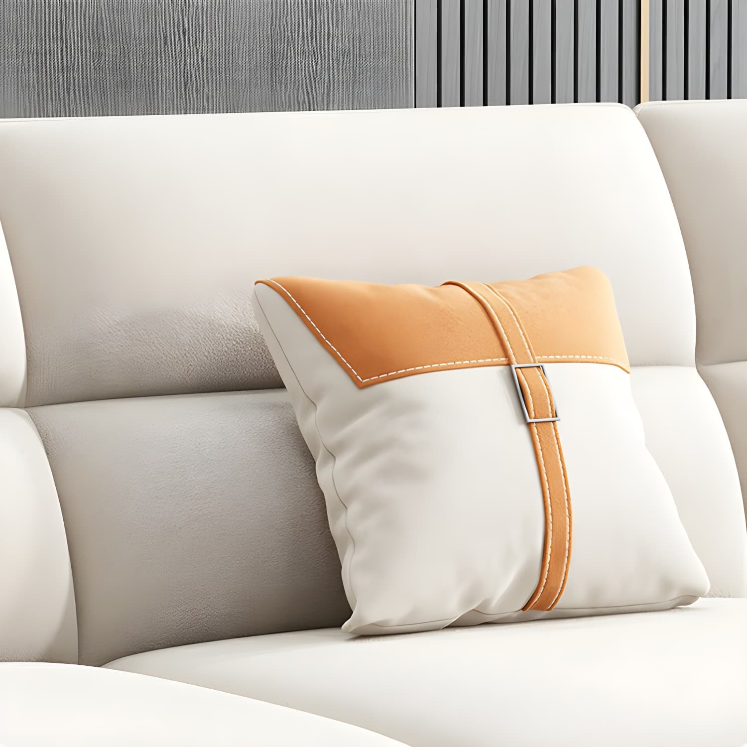 Modern Beige Stationary Sectional Sofa in Scratching Cloth with Wood Frame and Pillow Top Arms - image 7