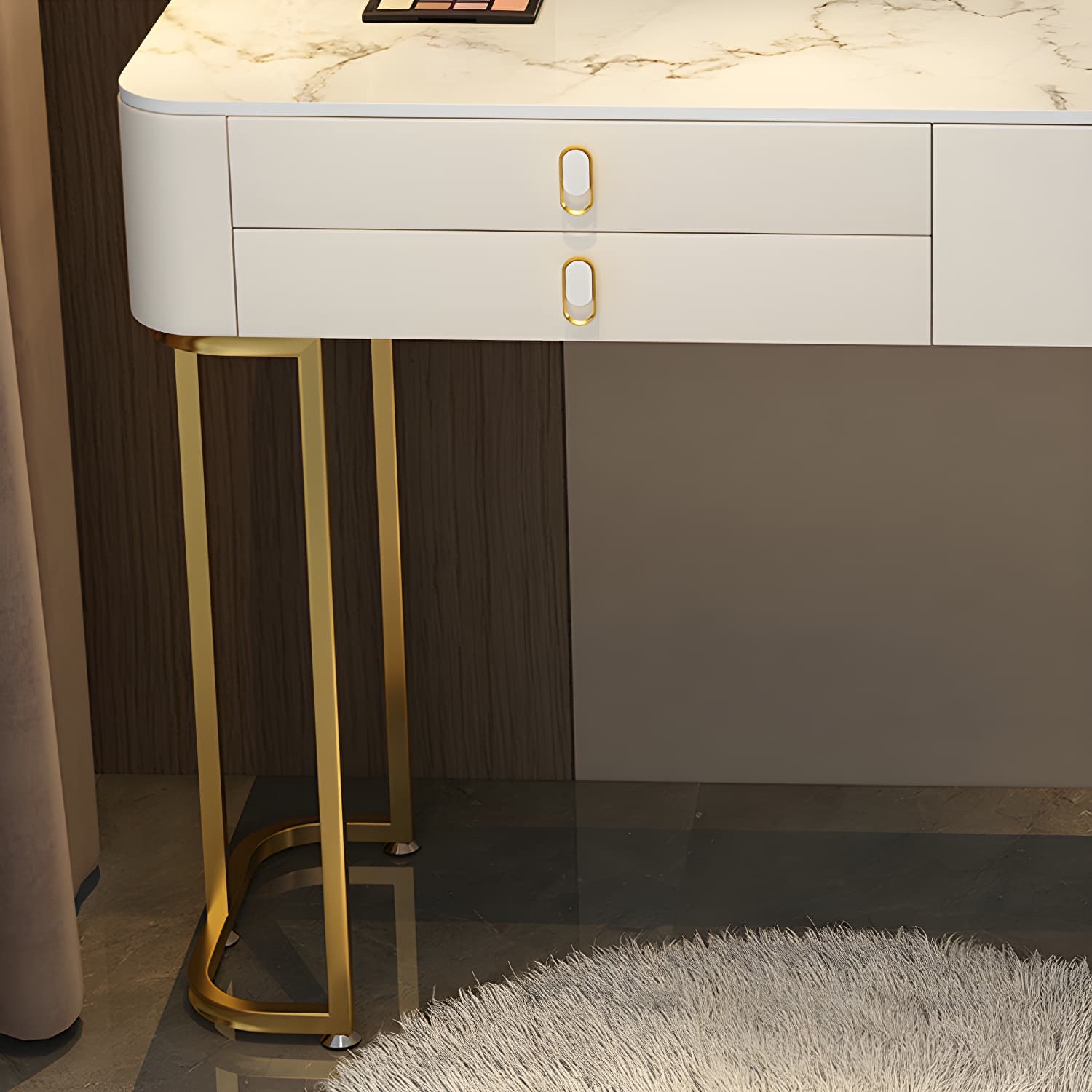 Solid Wood Vanity with 6 Storage Drawers Makeup Vanity Desk with Stool and Mirror - image 10