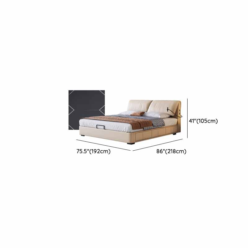 Beige Solid Color Storage Bed with 3 Storage Boxes, Sponge Upholstery, and Illumination Light - image 18
