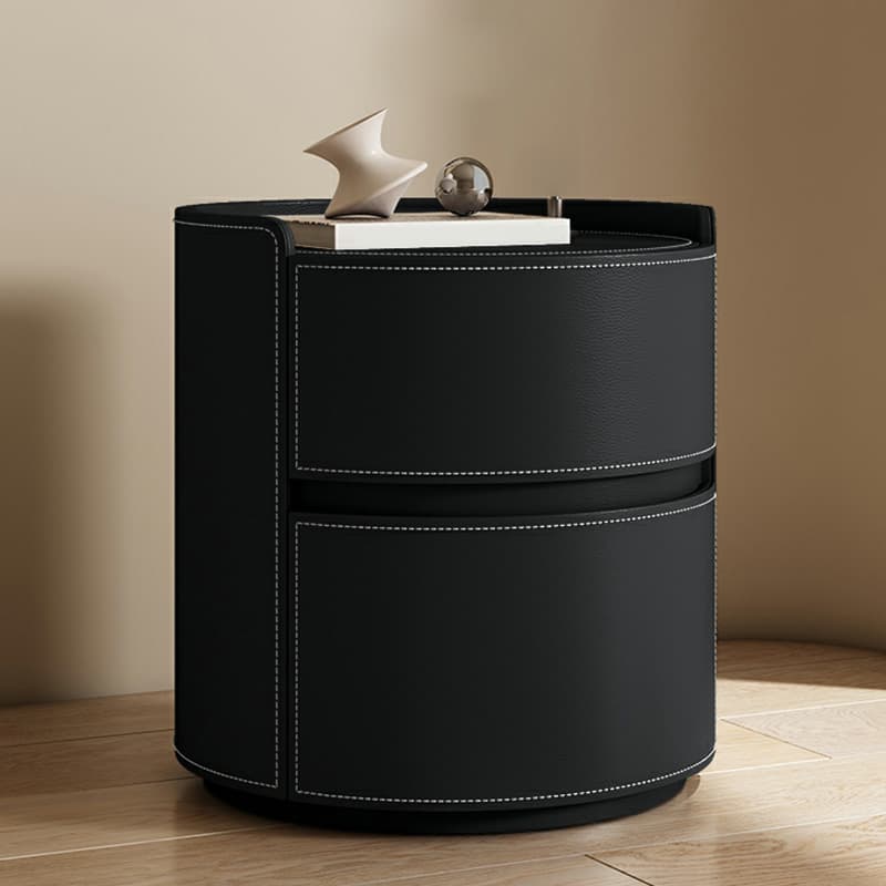 Modern Faux Leather Round Nightstand with 2 Drawers in Under 21 in. Narrow Size
