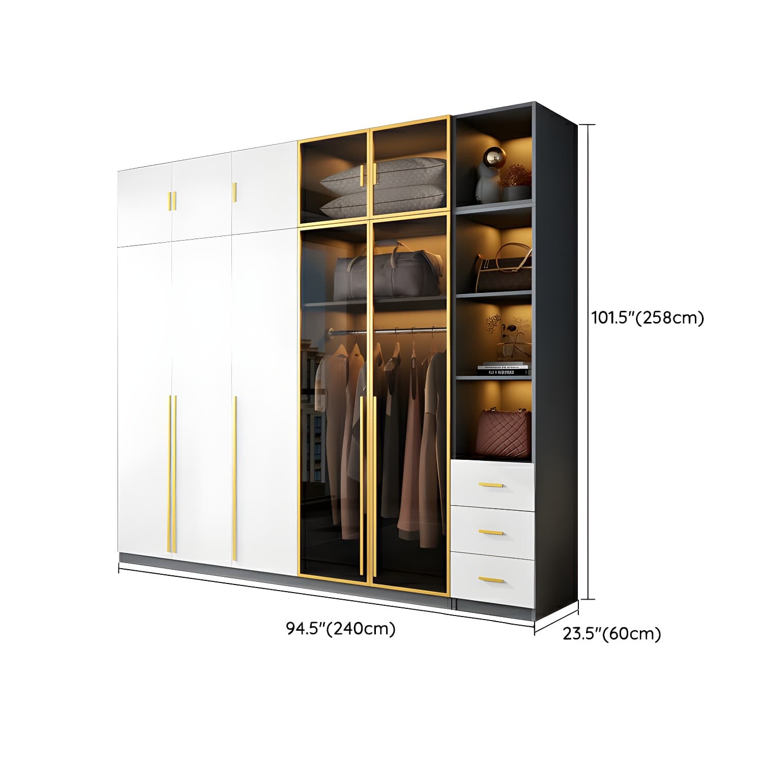 Contemporary Color Block Glass Doors Combination Armoire with Shelves Storage - image 31