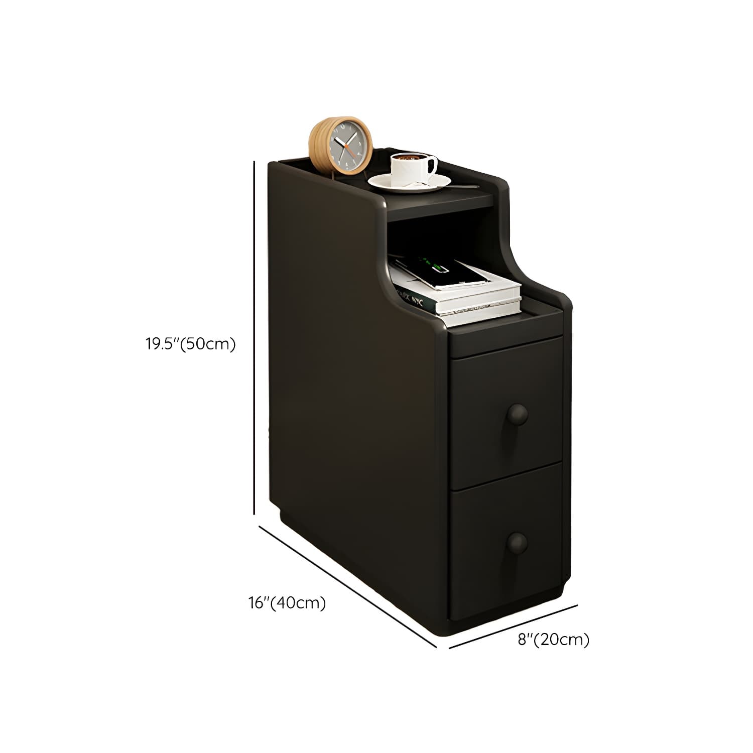 Modern Wood Open Storage Nightstand in Narrow Design with Drawers - image 14
