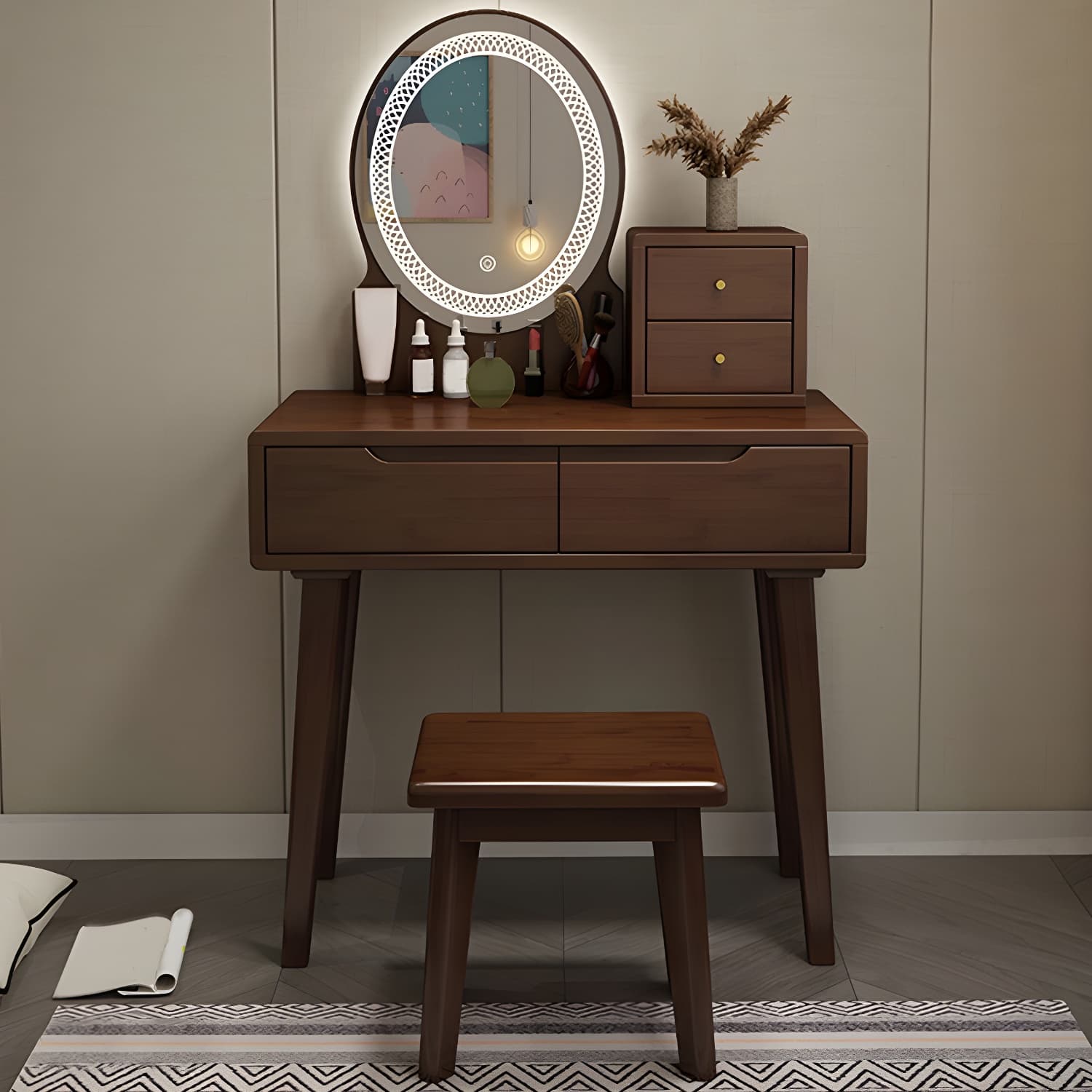 Scandinavian Vanity Makeup Table Set Solid Wood Dressing Table Stool Set - image 5
