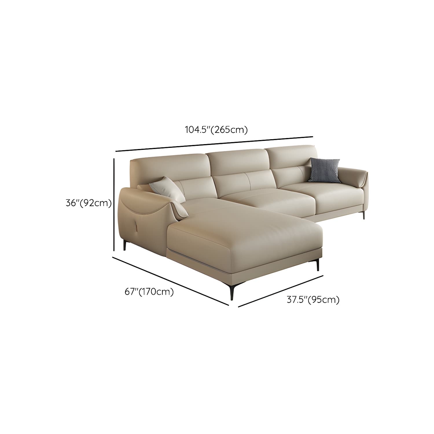 Modern Beige Leather Stationary Sectional Sofa with Pine Wood Frame - image 16