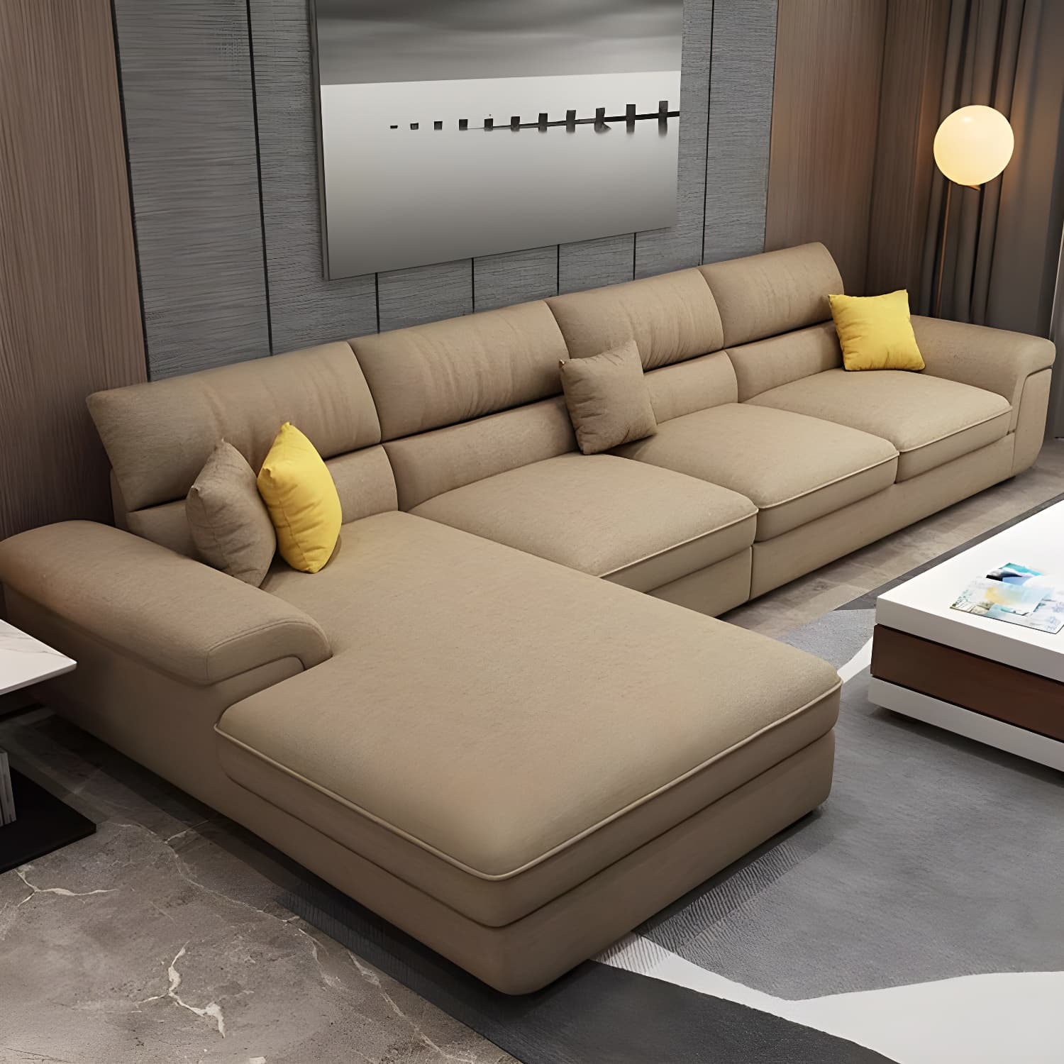 Modern L-Shape Wood Sectional Sofa Chaise with Pillow Top Arm and 3 Piece Set