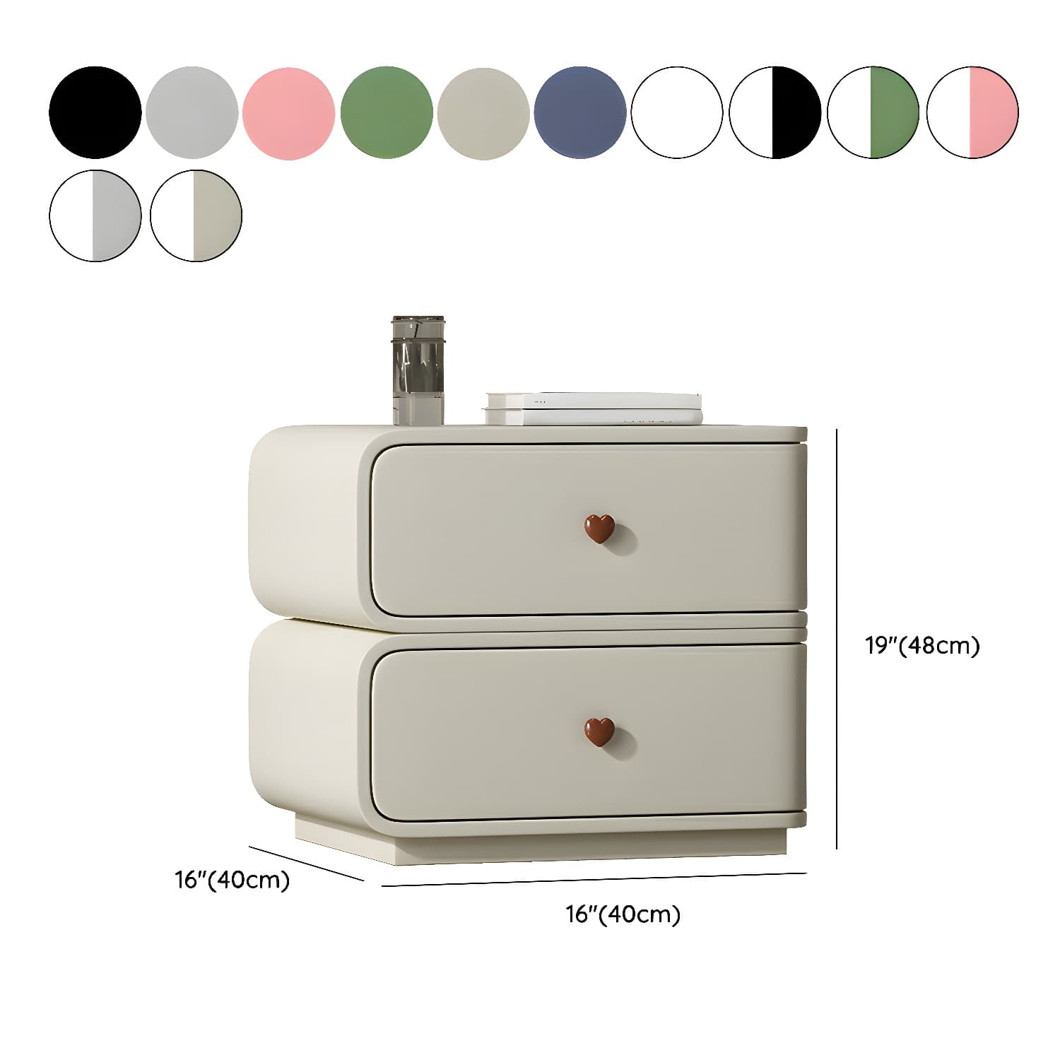Contemporary Solid Wood Frame Nightstand with Microfiber Leather Silent Slide Two Drawers - image 21