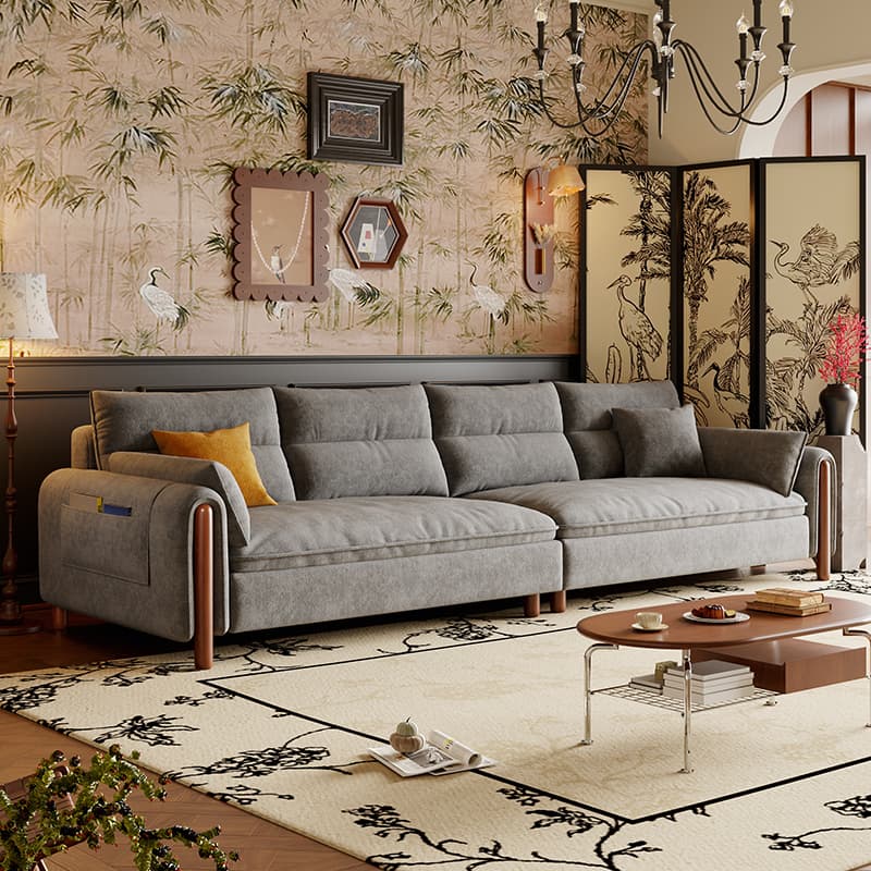 Antique Straight Sofa Chaise for 6, Horizontal Orientation with Round Arm - image 3