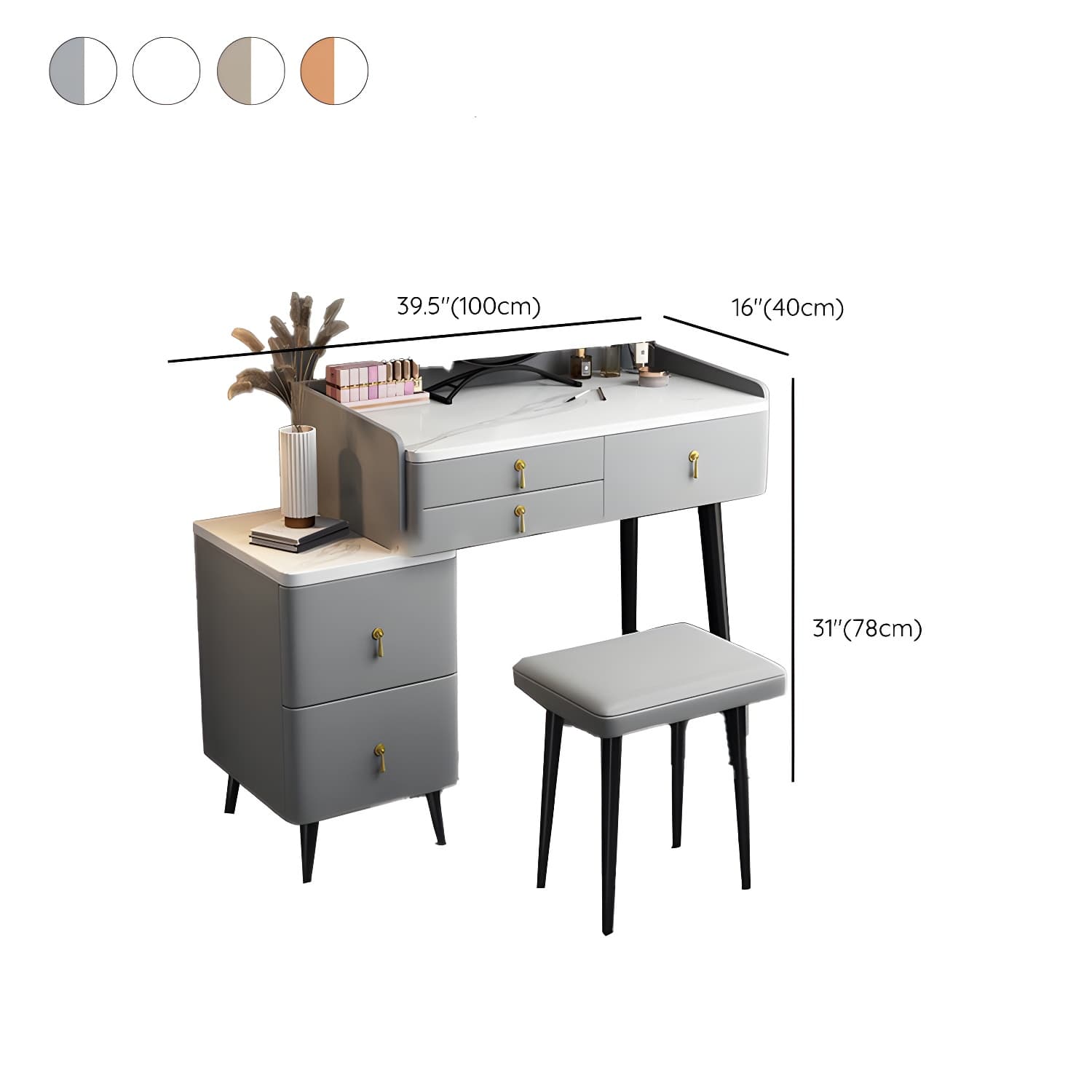 Contemporary Make-up Vanity with Stone Top and Metal Legs for Bedroom - image 20