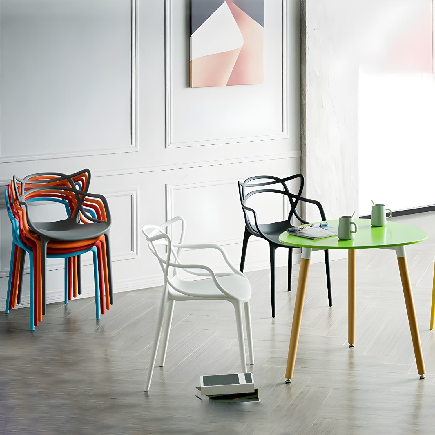 Open Back Dining Arm Chair Modern Indoor-Outdoor Plastic Chair - image 10