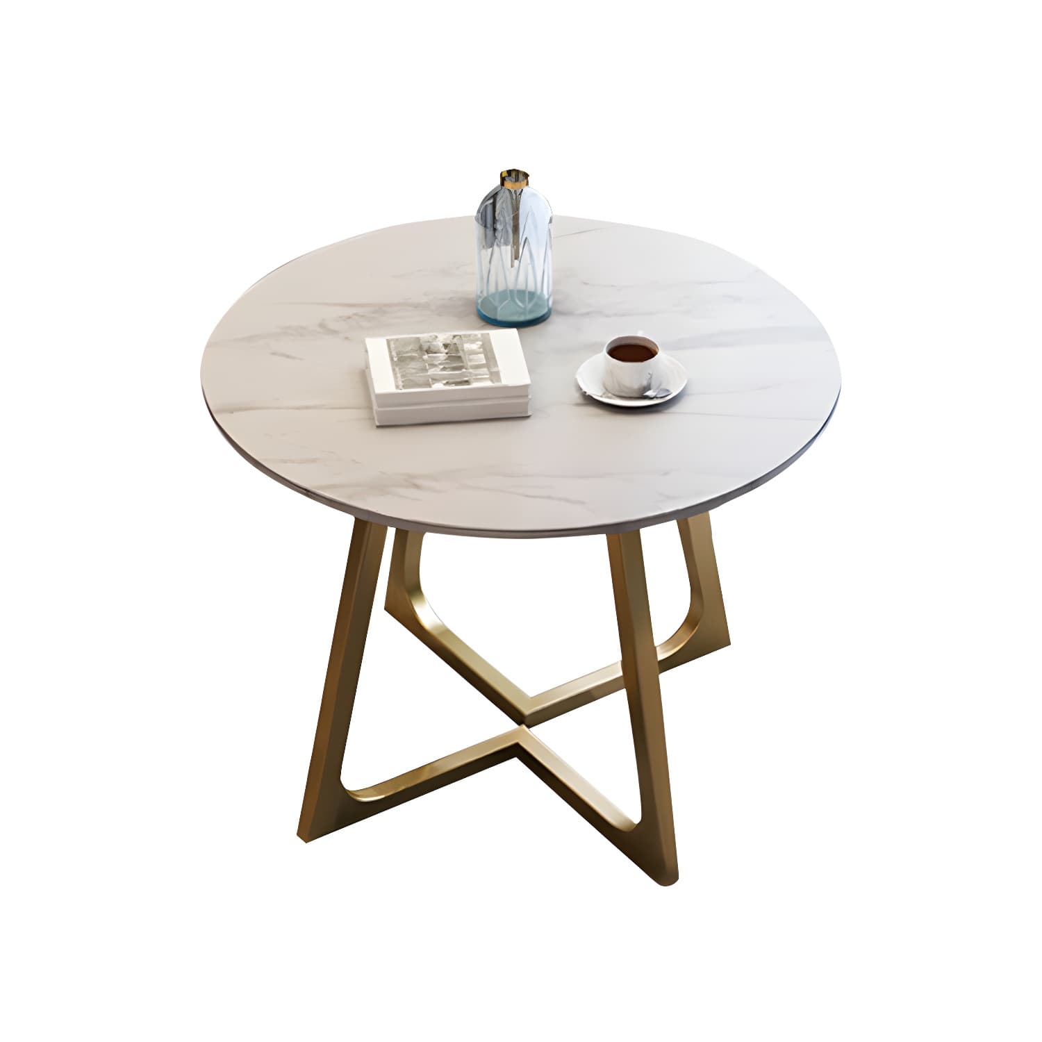 5-Piece Glam Dining Set Round White Table with Gold Metal Base and Upholstered Chairs - image 9