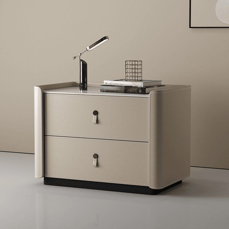 Modish 2 Tiers Drawer Storage Bedside Table with Stone Countertop - image 9