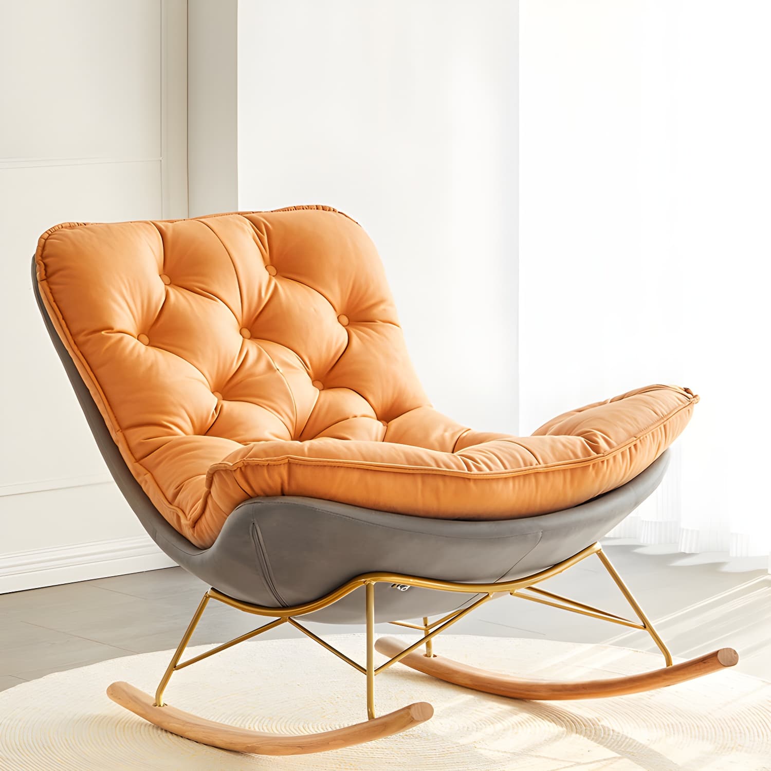 Tufted Rocking Accent Chair Contemporary Solid Wood with Removable Cushions