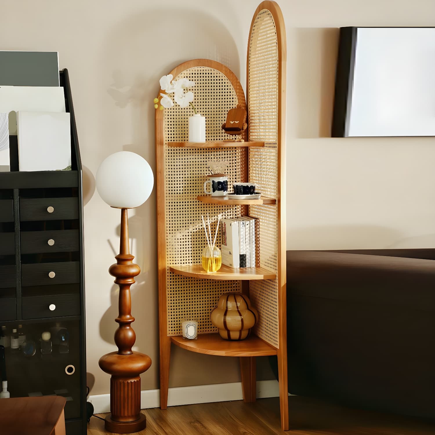Corner Scandinavian with Wood Counter Top and Rubberwood Legs, 4 Shelves & Straight Legs - image 4