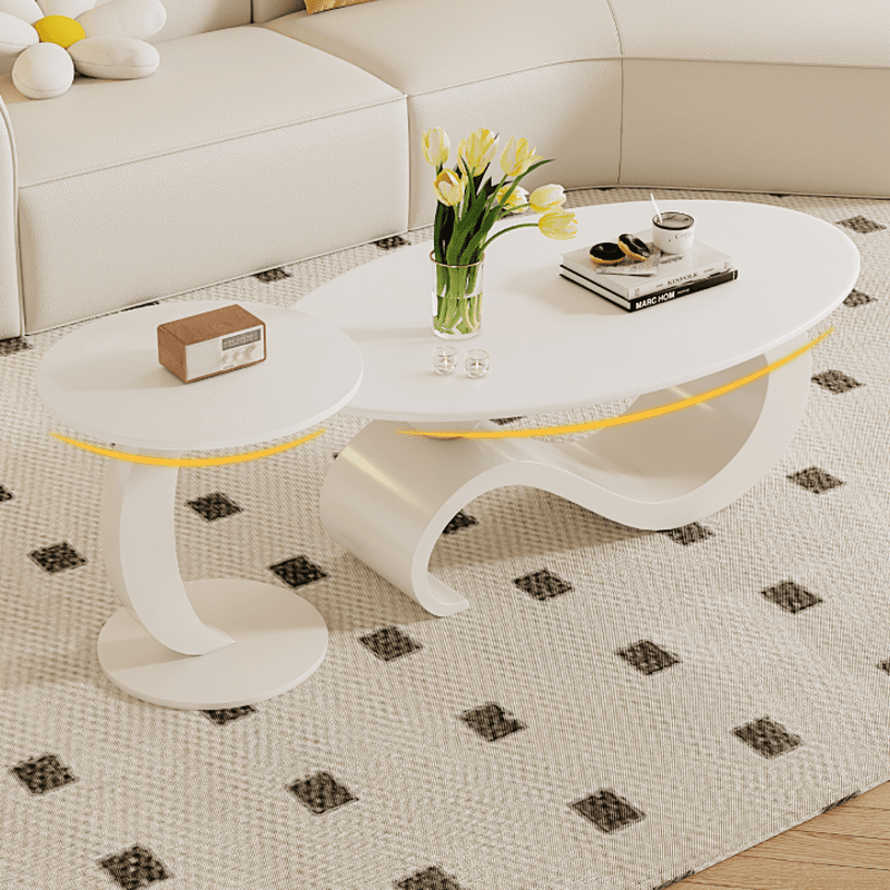 Simple Rock Coffee Table Chalk Scratch-proofed with Oblong/Circular Tabletop & Abstract/Stump Base for Foyer - image 4