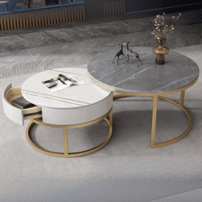 Nested Orbicular Board Game Coffee Table with Framework Base for Foyer Use