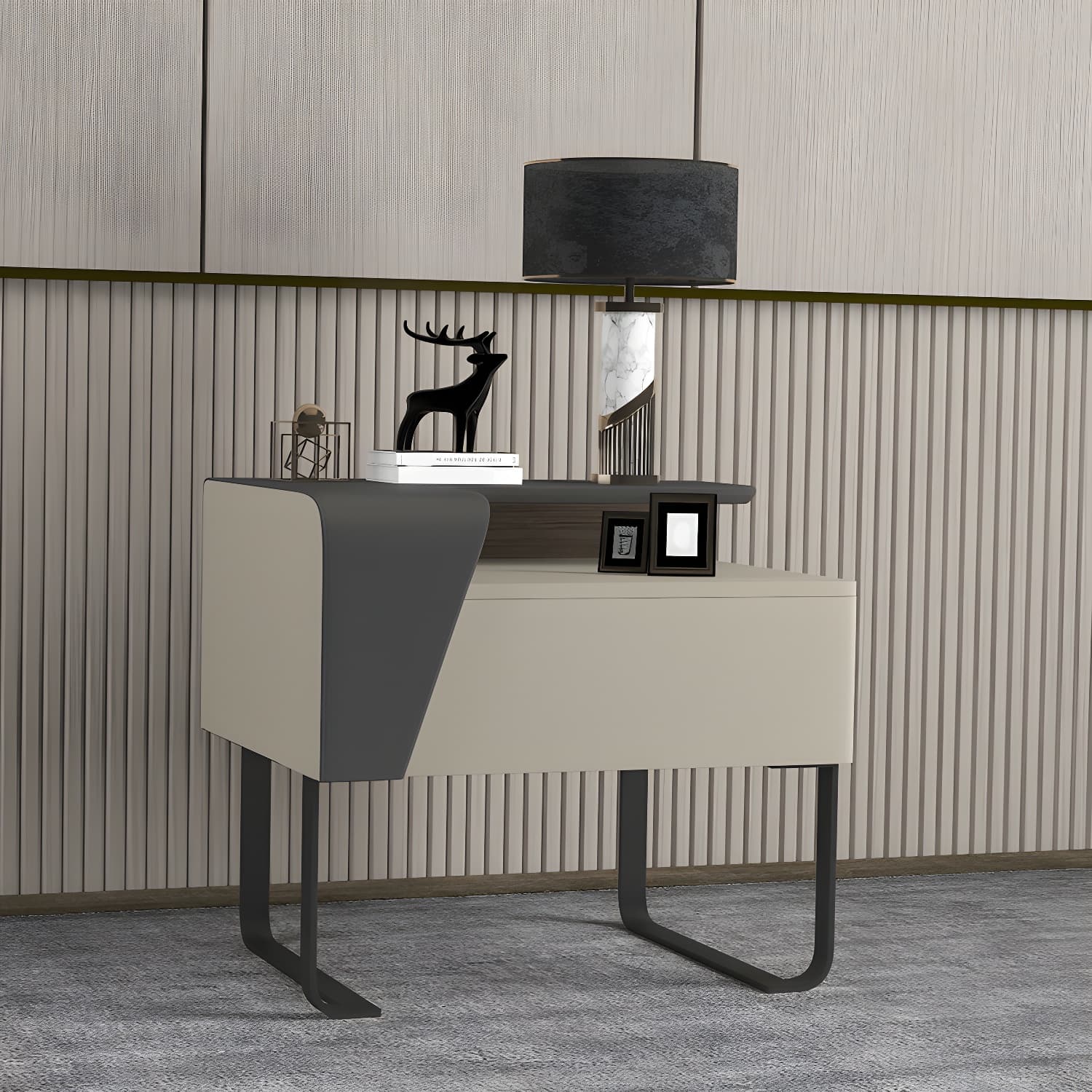 Modern Wooden Nightstand 19" Tall Sled Bedside Cabinet with Drawer - image 3