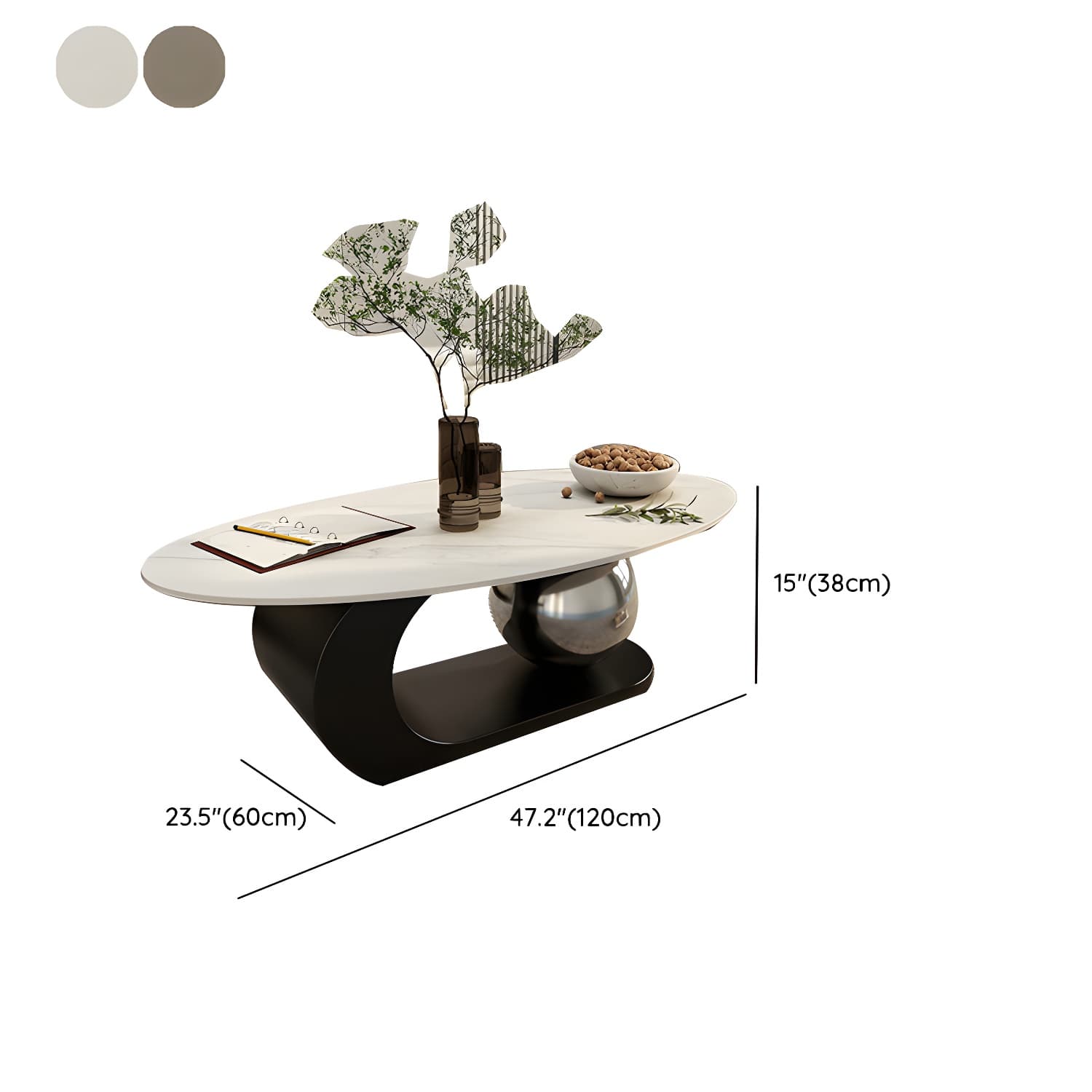 14"H Glam Coffee Table Slate Oval Pedestal Coffee Cocktail Table - image 16