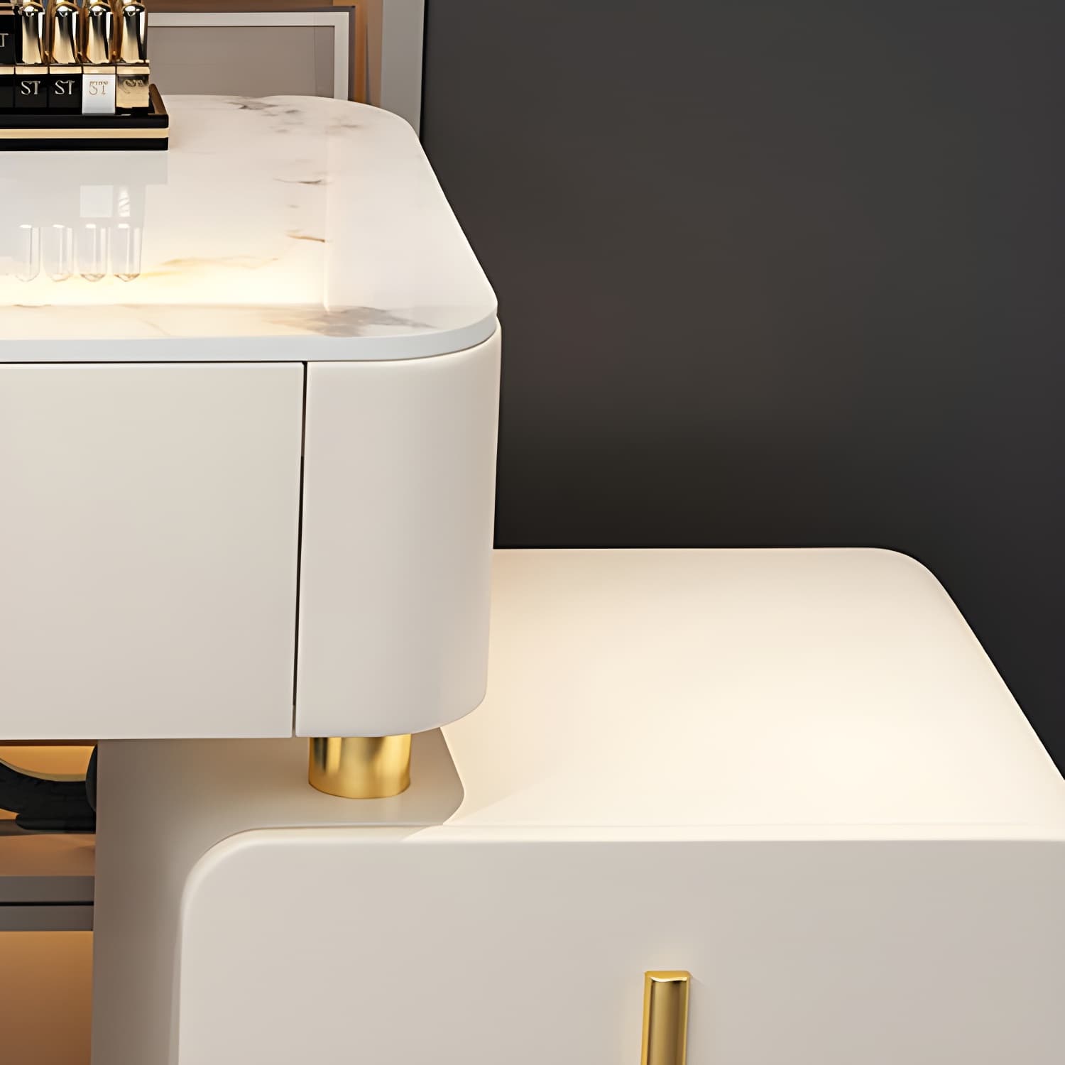 Modern Stone Top Makeup Vanity Desk with Solid Wood Storage Drawers - image 10